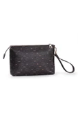 Kadın Basic Clutch Çanta Monogram Desenli Şeritli Kahverengi Taba (4006K) 214012 - 3