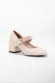 Büyük Numara Elastik Bantlı İnce Platform Tabanlı Cilt Bej Kadın Kalın Topuklu Günlük Ayakkabı thumbnail 4