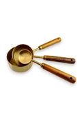 Digithome 3’lü Ahşap Saplı Çelik Ölçü Kaşığı Seti Kahve Çay Ölçü Kabı 125 Ml 60 Ml ve 15 Ml Gold C1-1-289 - 4