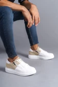 Warrior Bağcıklı ve Fermuarlı Cilt Süet Erkek Günlük Sneaker Ayakkabı BT Beyaz/Krem - 1