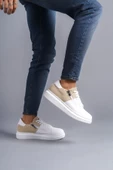 Warrior Bağcıklı ve Fermuarlı Cilt Süet Erkek Günlük Sneaker Ayakkabı BT Beyaz/Krem - 3