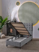 Beehanem Bengü 90x190 Tek Kişilik (BAZA BAŞLIK YATAK) 3 Lü Set (KETEN GRİ) - 3
