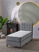 Beehanem Bengü 90x190 Tek Kişilik (BAZA BAŞLIK YATAK) 3 Lü Set (KETEN GRİ) - 1