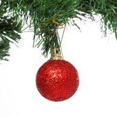 Yılbaşı Çam Ağacı Süsü Kırmızı Simli Top 4 cm 6'lı thumbnail 1