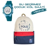 Çocuk Kol Saati Hediyeli Cambridge Polo Club Büyük Kapasiteli Çocuk Okul Çantası CPC.C3015 - 1