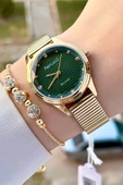Ferrucci FCISTE302 Kadranı Yeşil Kordonu Gold Renk Hediye Paketli Kadın Kol Saati ve Bileklik - 1