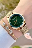 Ferrucci FCISTE302 Kadranı Yeşil Kordonu Gold Renk Hediye Paketli Kadın Kol Saati ve Bileklik - 4