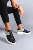 SLW151 Boost Bağcıklı Cilt Süet Erkek Günlük Sneaker Ayakkabı BT Siyah/Gri - 1