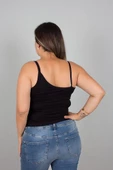 Büyük Beden Kadın Giyim Asimetrik Askılı Viskon Siyah Body - 8
