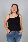 Büyük Beden Kadın Giyim Asimetrik Askılı Viskon Siyah Body - 5