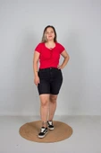 Büyük Beden Kadın Giyim Ön Büzgülü Fitilli Body Bluz - 10