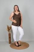 Büyük Beden Saten Degaje Yaka Bluz Renkli B109 - 4