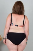 Büyük Beden Yüksek Bel Ayarlanabilir Yanlar Bikini Desenli Siyah Bk015 - 3