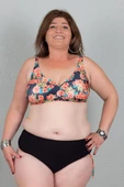 Büyük Beden Yüksek Bel Ayarlanabilir Yanlar Bikini Desenli Siyah Bk015 - 5