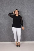 Büyük Beden Incili Kol Tül Bluz Siyah B079 - 3