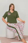 Büyük Beden Yan Şerit Detay Pijama Takım Yeşil P10898 - 2