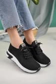 Kadın Bağcıklı Taşlı Triko Rahat Kadın Sneaker - 1