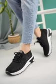 Kadın Bağcıklı Taşlı Triko Rahat Kadın Sneaker - 3