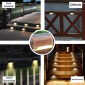 BUFFER® Solar Güneş Enerjili Şarj Edilen Köşebent Merdiven Veranda Bahçe Yolu Led Lamba Işık 4 Adet - 9