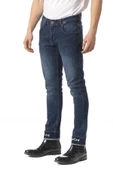 Erkek Slim Fit Paçası Yazı Detaylı Likralı Jean Kot Pantolon - 4