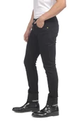 Erkek Slim Fit Katlama Paçası Yazılı Yırtık Detaylı Düz Renk Jean Kot Pantolon - 3