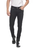 Erkek Slim Fit Katlama Paçası Yazılı Yırtık Detaylı Düz Renk Jean Kot Pantolon - 1