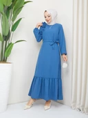 Krep Kumaş Omuz Fırfırlı Elbise - 10