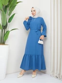 Krep Kumaş Omuz Fırfırlı Elbise - 12