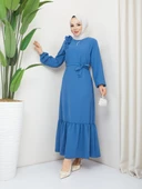 Krep Kumaş Omuz Fırfırlı Elbise - 8