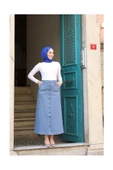 Boydan Düğmeli Gabardin Etek - 1