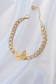316L Çelik Gold Renk Kelebek Figür İşleme Detay Zincir Model Kadın Bileklik thumbnail 1