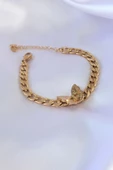316L Çelik Gold Renk Kelebek Figür İşleme Detay Zincir Model Kadın Bileklik thumbnail 2