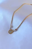 316L Çelik Gold Renk Lotus Model Zirkon Taşlı Burgu Zincir Kadın Kolye thumbnail 2