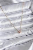 316L Çelik Zincir Gold Renk Pembe Zirkon Taşlı Charm Kadın Kolye - 2