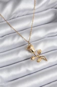 316L Çelik Gold Renk Gül Model Kadın Kolye thumbnail 1