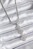 316L Çelik Gümüş Renk İtalyan Zincir Zirkon Taşı Yonca Model Kadın Kolye thumbnail 1