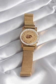 316L Çelik Gold Renk Mıknatıslı Hasır Zirkon Taşlı Çeyrek Altın Model Kadın Bileklik thumbnail 2