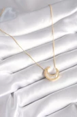 316L Çelik Gold Renk Beyaz Sedefli Hilal Model Kadın Kolye thumbnail 2