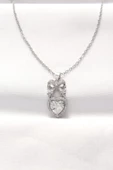 316L Çelik Silver Renk Zirkon Taşlı Kalpli Fiyonk Kolye thumbnail 1
