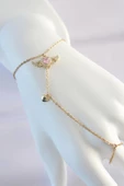 316L Çelik Gold Renk Pembe Zirkon Taşlı Kanatlı Kalp Model Şahmeran - 1