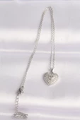 316L Çelik Zincir Gümüş Renk Zirkon Taşlı Kalp Kolye thumbnail 2