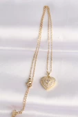 316L Çelik Zincir Altın Renk Zirkon Taşlı Kalp Kolye thumbnail 2
