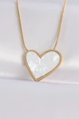 316L Çelik Zincir Altın Renk Mermer Desenli Kalp Kolye - 1