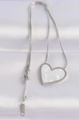 316L Çelik Zincir Gümüş Renk Mermer Desenli Kalp Kolye thumbnail 2