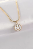 316L Çelik Zincir Altın Renk Mermer Desenli Minimal Smile Kolye thumbnail 1