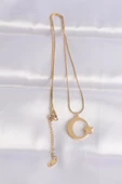 316L Çelik Zincir Gold Renk Ay Yıldız Unisex Kolye thumbnail 2