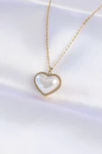 316L Çelik Zincir Gold Renk Beyaz Taşlı Bubble Kalp Kolye thumbnail 1