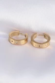 316L Çelik Gold Renk Zirkon Taşlı Model Halka Küpe thumbnail 1
