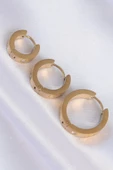 316L Çelik Gold Renk Zirkon Taşlı Model 3lü Halka Küpe thumbnail 2