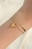 316L Çelik Gold Renk İtalyan Zincirli Kalp Model Bileklik thumbnail 2